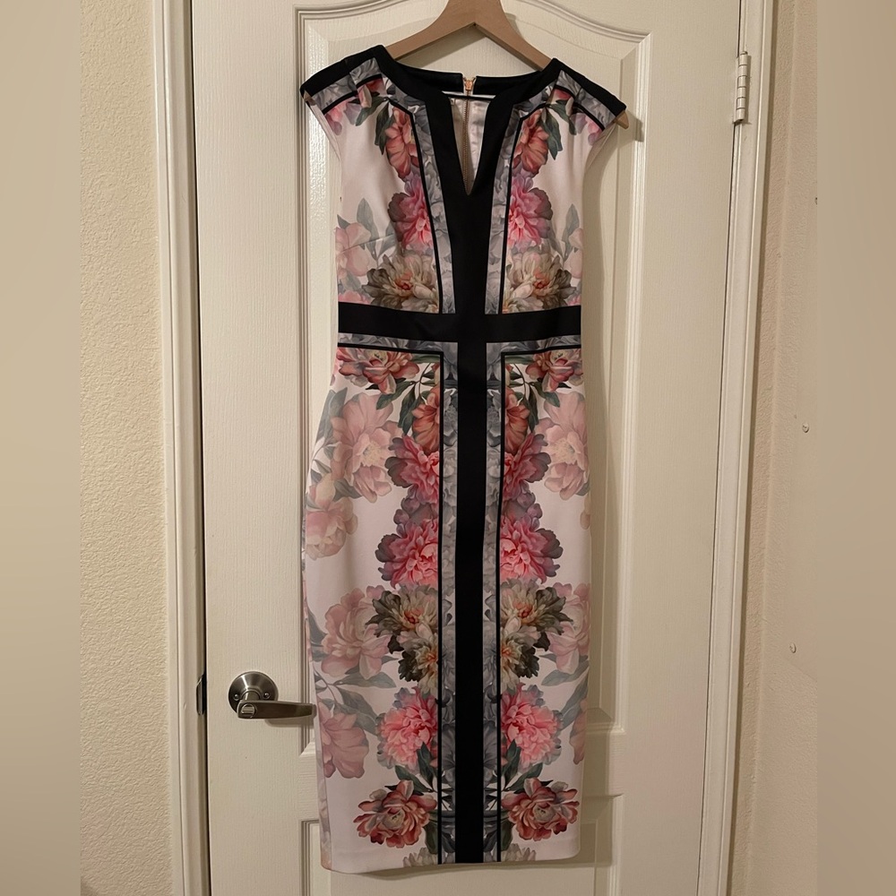 Ted Baker London Midi Floral Print Cap Sleeve Dress